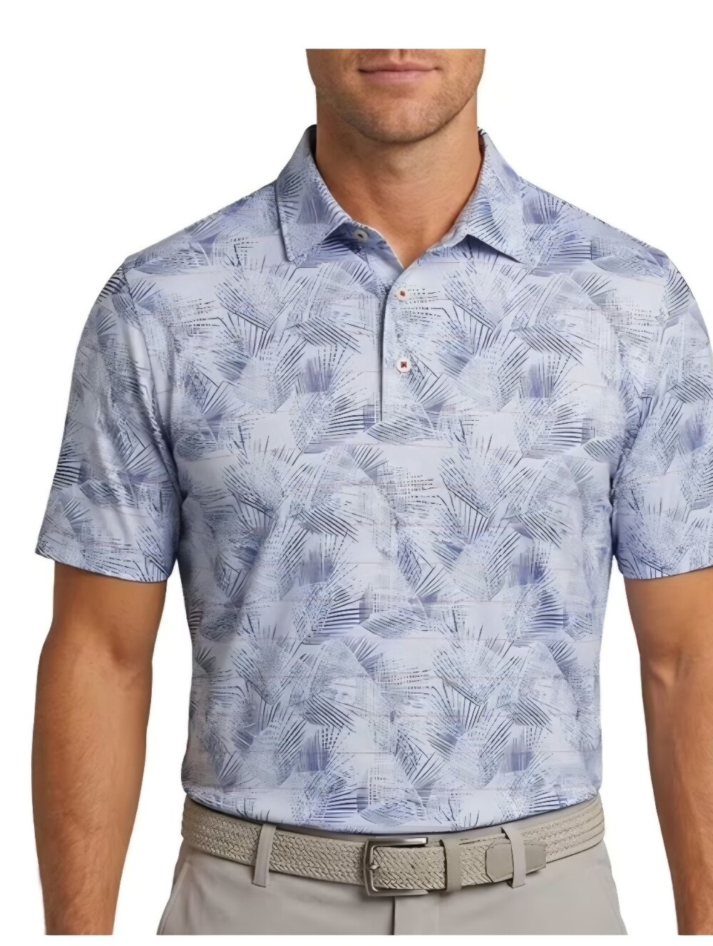 Greg Norman Collection Light Blue Palm-Print Golf Polo